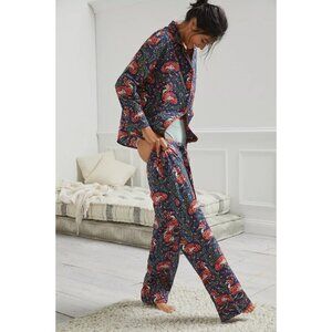 Printfresh Queen Lotus Long Sleep Set Button Down Top Pull On Pants Indigo 2X